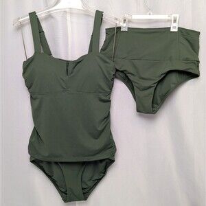 Athleta Fern Green 36 B/C Padded Bra Cup Tankini Top with 2 Size Small Bottoms
